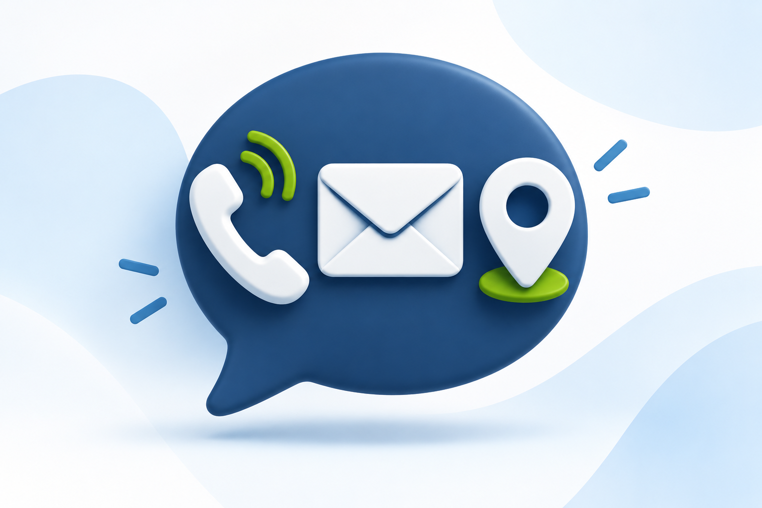 Illustration mit Symbolen für Telefon, E-Mail und Standort als Kontaktmöglichkeiten der Stadtwerke Wolfhagen.