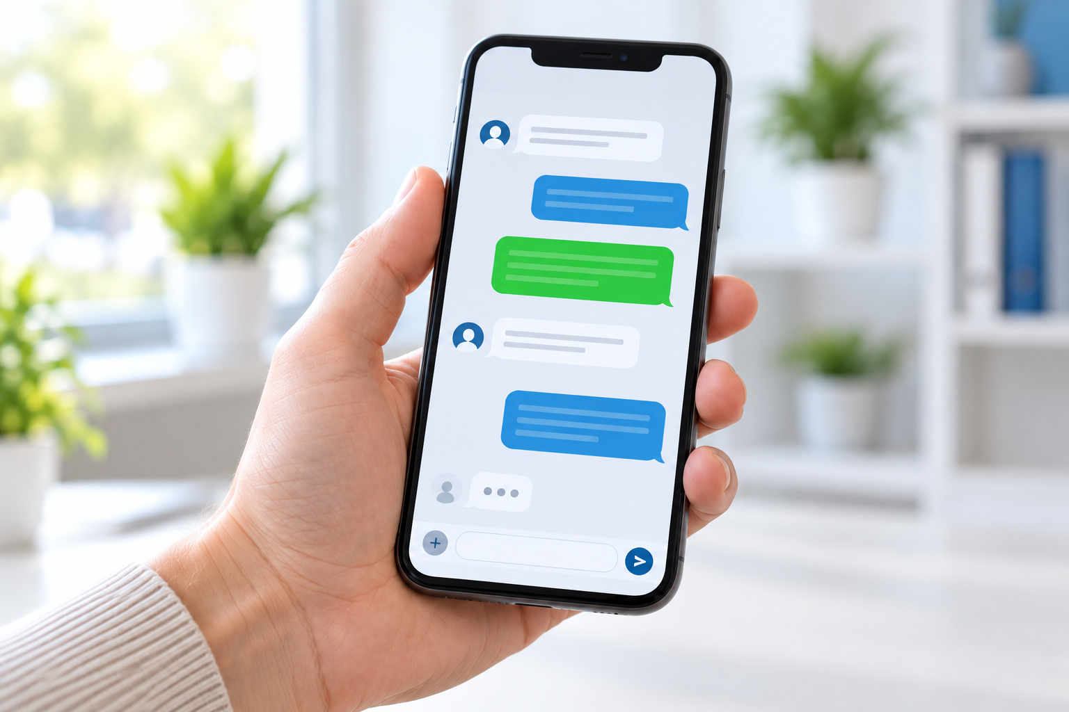 Hand mit Smartphone als Symbol für den WhatsApp-Service der Stadtwerke Wolfhagen.