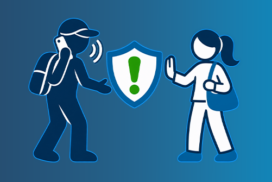 KI-generierte Symbolgrafik: Eine Person weist einen unbekannten Anrufer mit Telefon und Warnsymbol zurück.