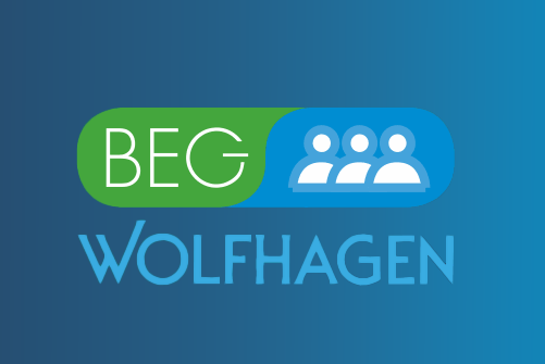 Logo der BürgerEnergieGenossenschaft Wolfhagen mit den Buchstaben BEG und drei stilisierten Personen.